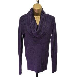 Venus Funnel Purple Ribbed Sweater Womens Med Plum Cowl Pullover Office Career